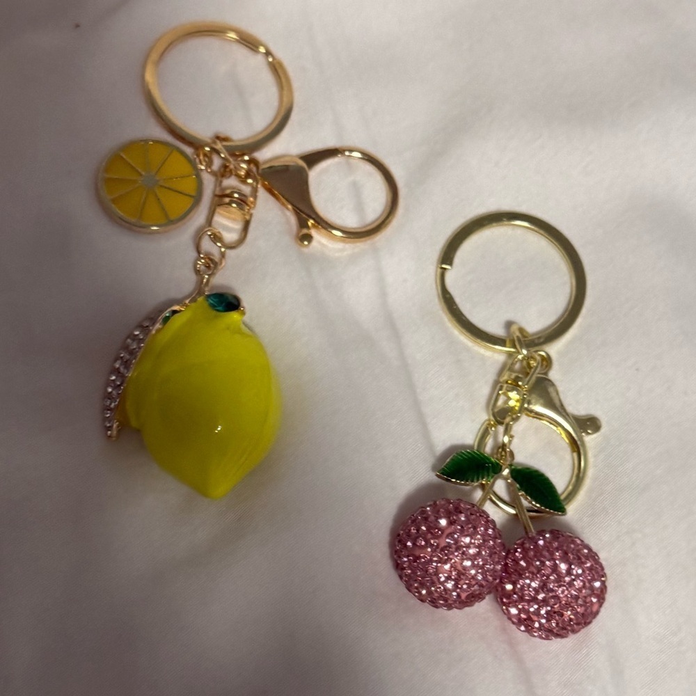 Bag Charm/Keychain Lemon and Cherries Set! Adorned with stones!